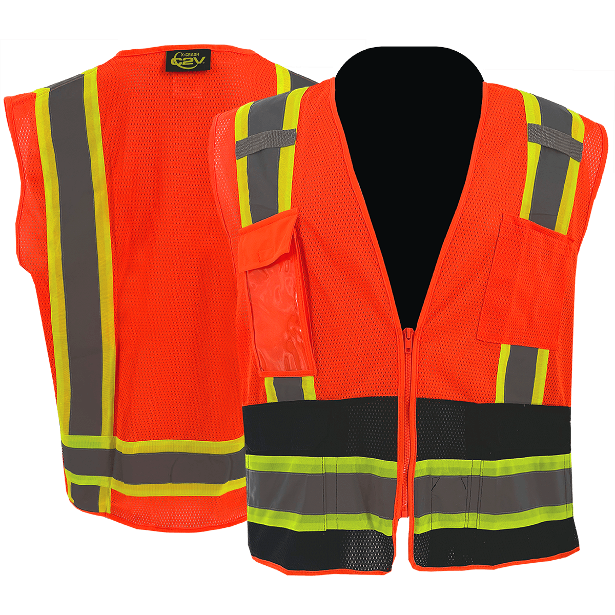 C2V X-CRASH 8V27O2H Safety Vest, Black Bottom Mesh Surveyor, Type R Class 2