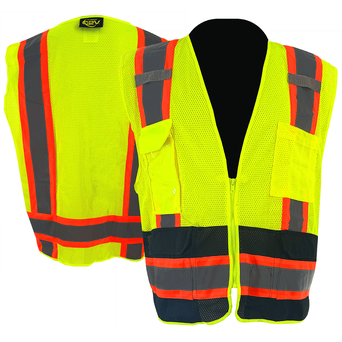 C2V X-CRASH 8V27G2H Safety Vest, Black Bottom Mesh Surveyor, Type R Class 2