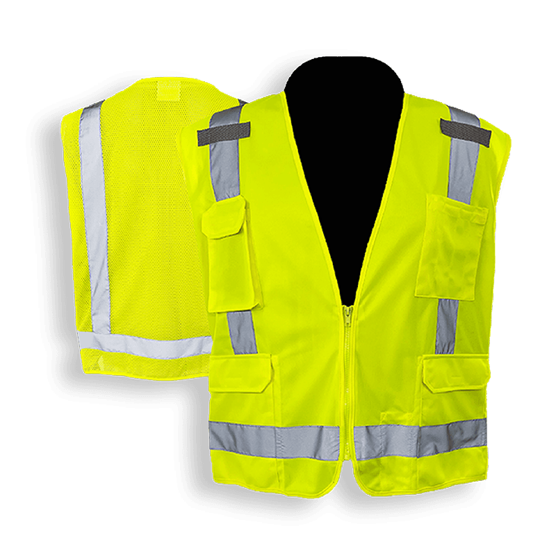 C2V X-CRASH 8V22G2H Safety Vest, Solid Front/Mesh Back Surveyor, Type R Class 2