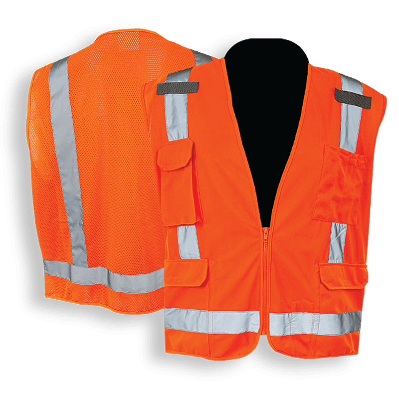 C2V X-CRASH 8V22O2H Safety Vest, Solid Front/Mesh Back Surveyor, Type R Class 2